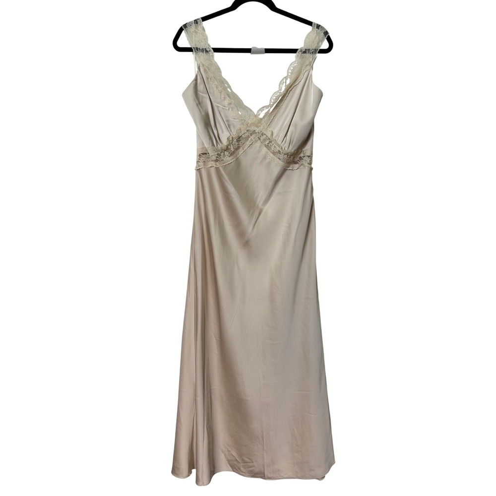 Abercrombie & Fitch Satin Slip Midi Dress Womens L Tall Champagne Minimalist